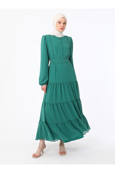 Refka Φόρεμα Brit Buttoned Ribbed Hijab - Σκούρο πράσινο -