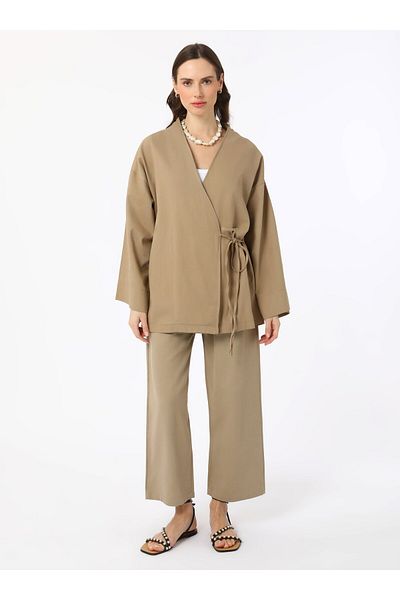 Benin 100% Cotton Elastic Waist Trousers - Beige - Benin