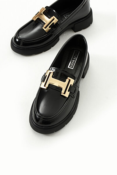 Gökçe Shoes Jody Siyah Rugan H Toka Detay Kadın Loafer Ayakkabı