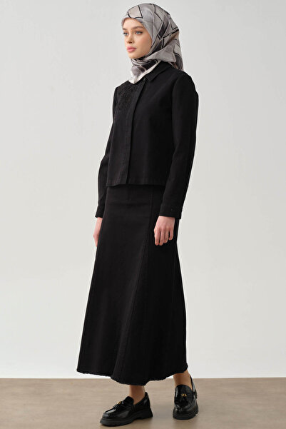 Tuğba Püskül Detaylı Cepli Canvas Etek - Siyah