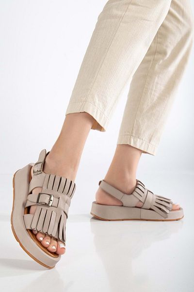 ANALİN SHOES Sandale de damă din piele naturală cu cataramă cu ciucuri - gri argintiu