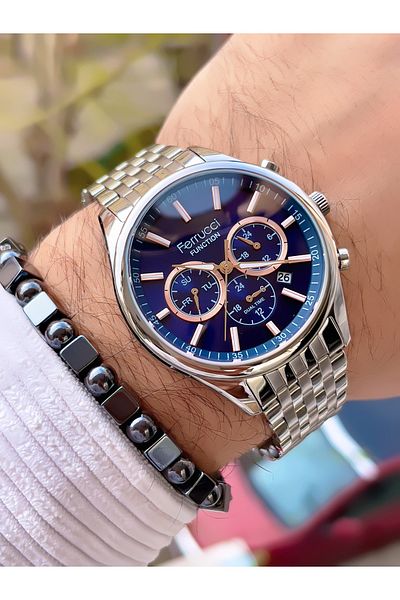 Ferrucci Men's Wristwatch with Steel Cord Function 3 Atm Waterproof with 2 Years Warranty+Bracelet as a Gift