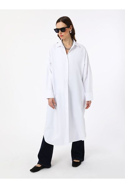 Benin Benin Cotton Poplin Oversize Shirt Tunic - White