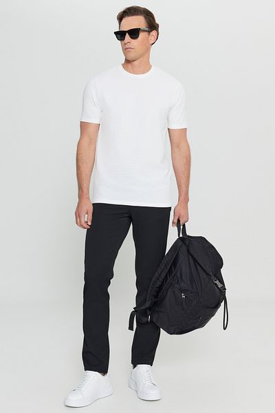 ALTINYILDIZ CLASSICS Tricou pentru bărbați, alb, din bumbac, slim fit, cu decolteu, elastic