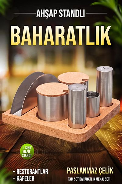 FİTHOME 6-Piece Stainless Steel Spice Rack Sugar Bowl Menaj Set Cafe and Restaurant Spice Rack Set