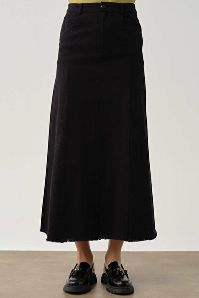 Tuğba Püskül Detaylı Cepli Canvas Etek - Siyah