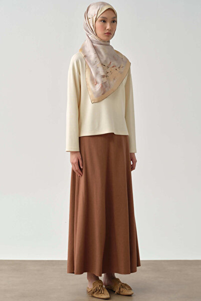 Tuğba Altı Parçalı Dikiş Detaylı Etek - Toprak
