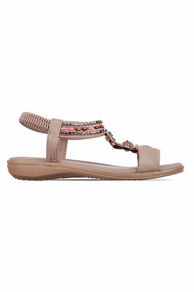 Lal Shoes & Bags Sandale de damă Lucina cu inel rotund cu detalii de piatră colorată-VİZYON