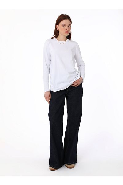 Benin Cotton Crew Neck Long Sleeve Women's T-Shirt - White - Benin