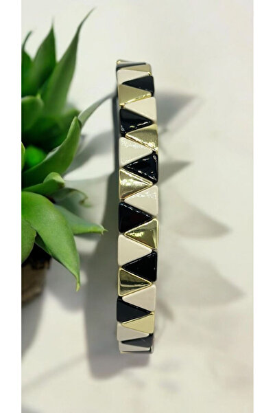Yaseminli Butik Gold Cream Black Ceramic Bracelet with Rubber