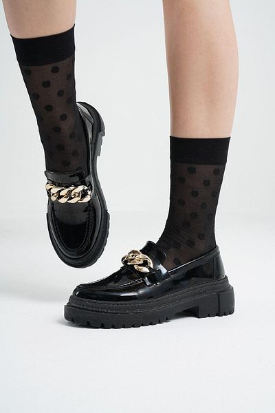 Beyond Γυναικεία μαύρα λουστρίνια αλυσίδα Loafer 4,5cm BYNDLFRK02 Παπούτσια Moccasin