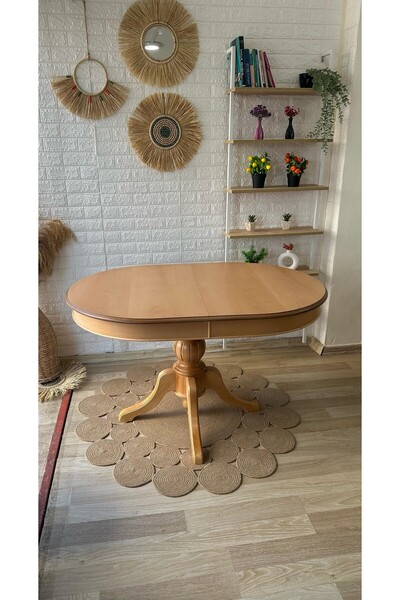 silla Concept Baba Ayaklı Masa Ahşap Oval Naturel Renkli Açılır Masa (BOY 80 CM/EN 120 CM)