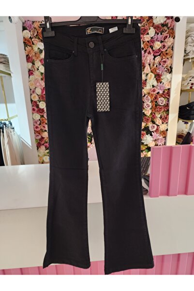 LA CARTE kadın siyah ispanyol paça esnek pantolon