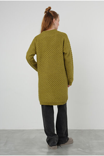 HEQA Örümcek Örgülü Kazak Uzun Yağ Yeşili