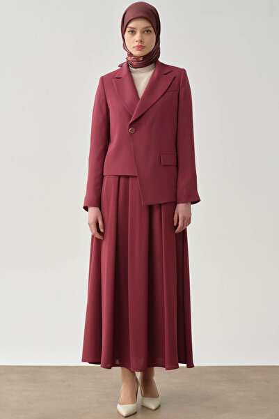 Tuğba Pileli Kemerli Etek - Mürdüm