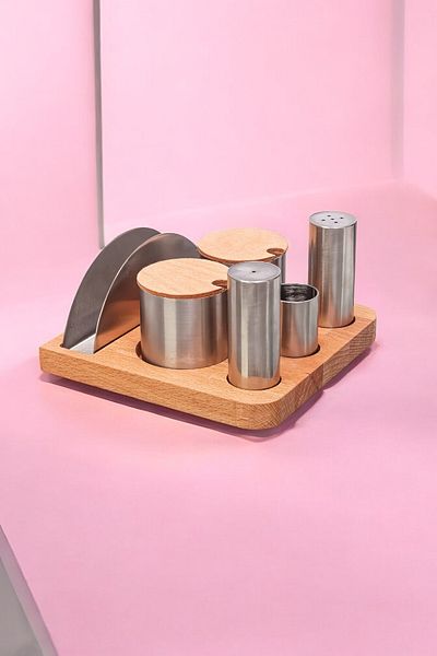 FİTHOME 6-Piece Stainless Steel Spice Rack Sugar Bowl Menaj Set Cafe and Restaurant Spice Rack Set