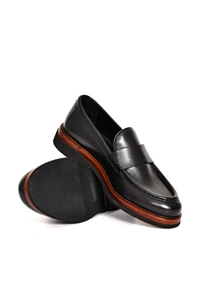 Tuna Hakiki Deri Siyah Loafer Erkek Ayakkabı EVA Taban - 3524
