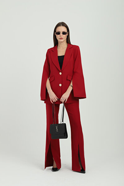 Milamia بدلة بليزر وبنطلون بفتحة مفصلة وأزرار ذهبية