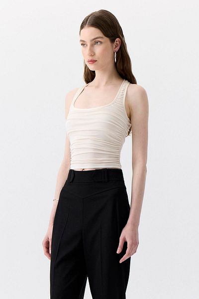 rue Μπλούζα Stretch Ecru με πλαϊνή κορδέλα