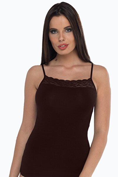 Malabadi Жіночий модальний топ на тонких бретельках з двостороннім мереживним коміром