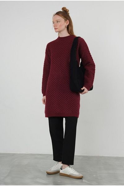 HEQA Pulover cu model în colac de păianjen lung Burgundy