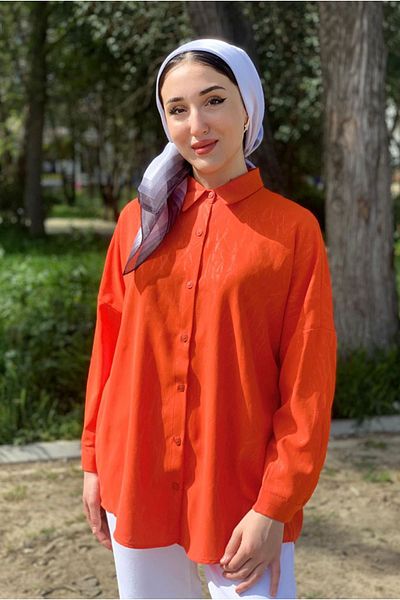 Moda Rosa 25Y4388 - Orange - Jacquard Low Collar Shirt