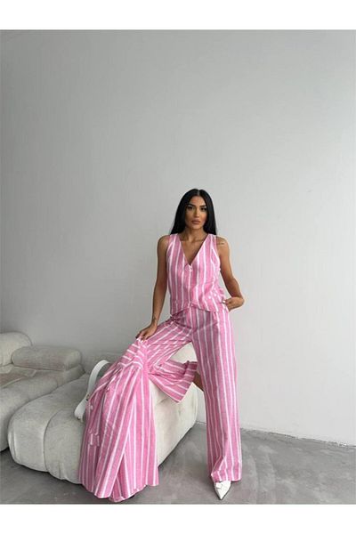 Simala Pink Striped Linen Jacket