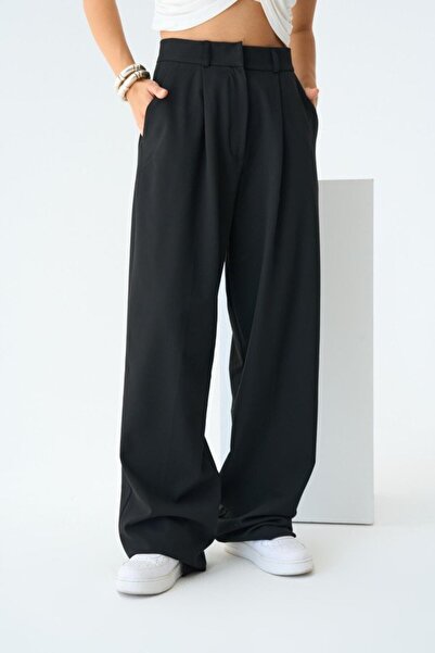 JANES Черен панталон Palazzo - спокойна кройка