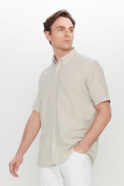 AC&Co / Altınyıldız Classics Ανδρικό μπεζ 100% βαμβακερό πουκάμισο με κουμπιά με κουμπιά με κουμπιά με κουμπιά
