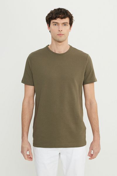 ALTINYILDIZ CLASSICS Ανδρικό μπλουζάκι από βαμβακερό χακί Slim Fit Slim Fit Crew Neck Stretch T-shirt