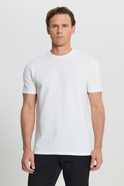 ALTINYILDIZ CLASSICS Tricou pentru bărbați, alb, din bumbac, slim fit, cu decolteu, elastic