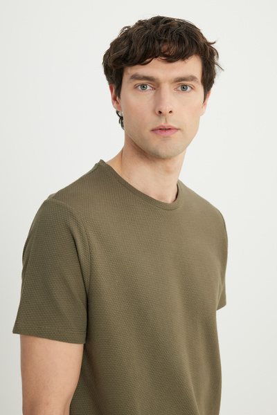 ALTINYILDIZ CLASSICS Ανδρικό μπλουζάκι από βαμβακερό χακί Slim Fit Slim Fit Crew Neck Stretch T-shirt