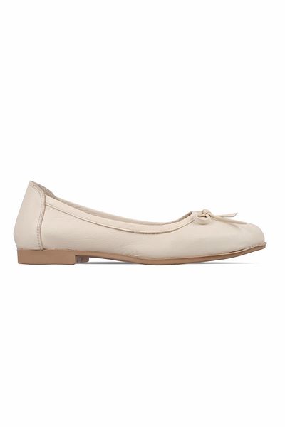 Lal Shoes & Bags Balerini din piele naturală pentru femei Virtus cu detaliu fundă-crem