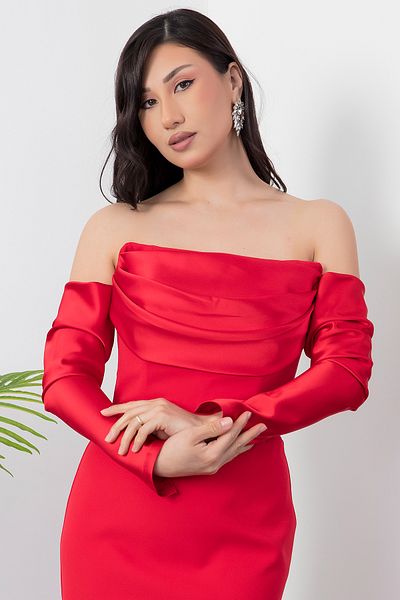 PULLIMM Rochie de seară cu decolteu fără bretele cu mâneci glope - BAL126