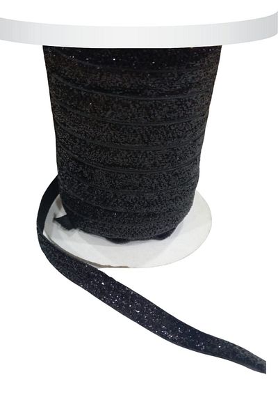 Skygo Glitter Velvet Ribbon - 1 cm Black, 10 Meters