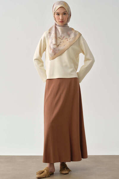 Tuğba Altı Parçalı Dikiş Detaylı Etek - Toprak