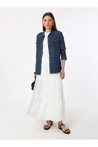 Benin Large Size Elastic Waist Skirt (Benin) - White