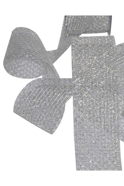 P Parla Mesh Glitter Ribbon 25 mm Silver 10 Meters