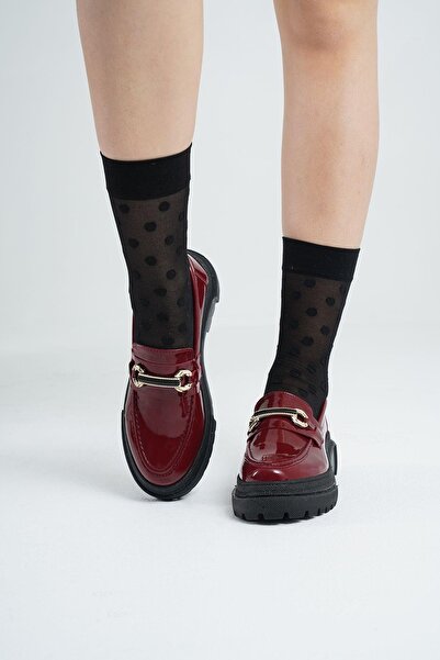 Beyond Kadın Bordo Rugan Bantlı Gc Kalın Taban Loafer Makosen Ayakkabı 4,5cm Byndlfrk02