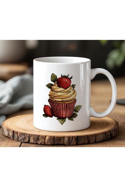 BB TRADE White Ceramic Printed Mug with Strawberry Sweet Design 330ml
