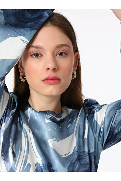 Refka Μπλε αφηρημένο σχέδιο σατέν μουσουλμανικό φόρεμα - Refka