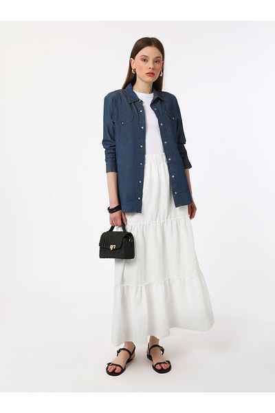 Benin Large Size Elastic Waist Skirt (Benin) - White