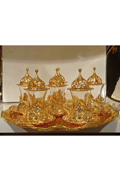 Saray Ottoman handicraft مجموعة شاي مكونة من 6 قطع باللون الأصفر