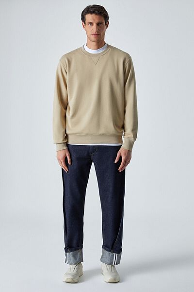 GRIMELANGE Bonell Men's 100% Cotton Relaxed Crew Neck Long Sleeve Mink Sweatshirt