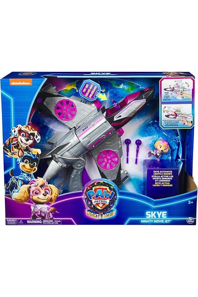 PAW PATROL Paw Patrol, Skye Mighty Jet with Lights and Sounds, Wings Rotating 360 Super Movies, Games for Boys