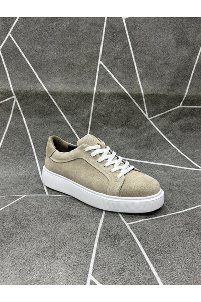 NYZ Beige Genuine Suede Leather Lace-Up Casual Sneaker Shoes