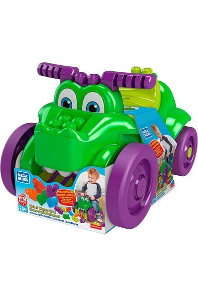 MEGA مجموعة بناء لعبة ركوب التمساح من Bloks Ride 'n Chomp مع 25 مكعب بناء كبير وملون، صورة متحركة