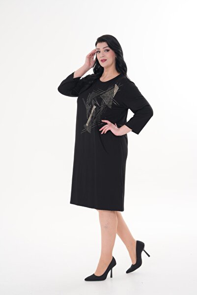 Siyezen Large Size Stone Printed Oversize Dress