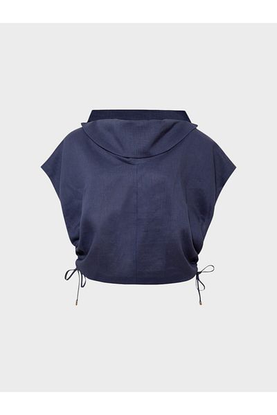 RİVUS Zero Sleeve Linen Blouse - Navy Blue