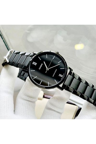 Casio Casio Men's Quartz Watch - Black Mineral Steel, Black Ion-Plated Dial - MTP-VT01B-1B